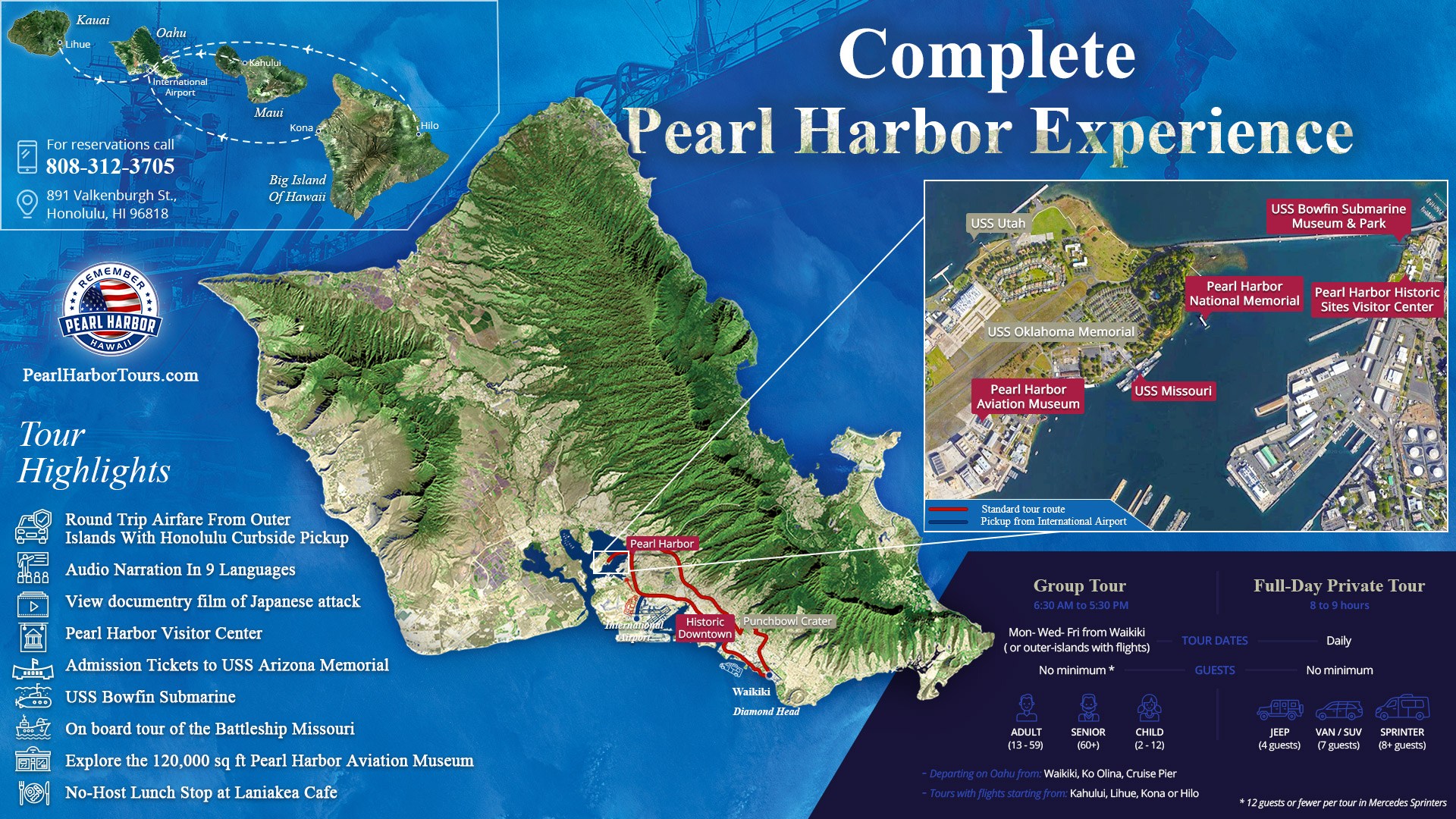 Complete Pearl Harbor Tour From Kauai Maui Or The Big Island