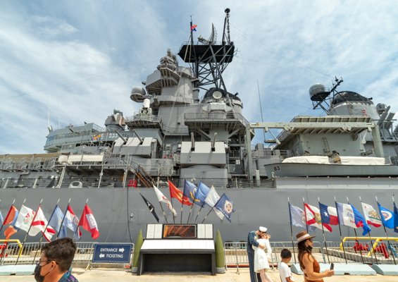 USS Missouri Battleship Flags and Visitors Pearl Harbor Oahu