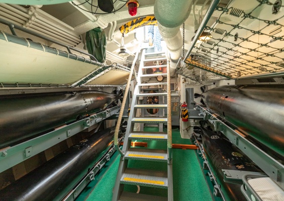 Bowfin Submarine Interior Exit Stairs and Torpedos Pearl Harbor Oahu